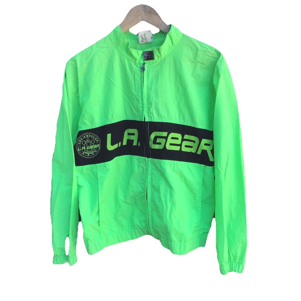 Vintage LA Gear Neon Green Windbreaker Jacket Full Zip Mens Small 90s - Picture 1 of 7